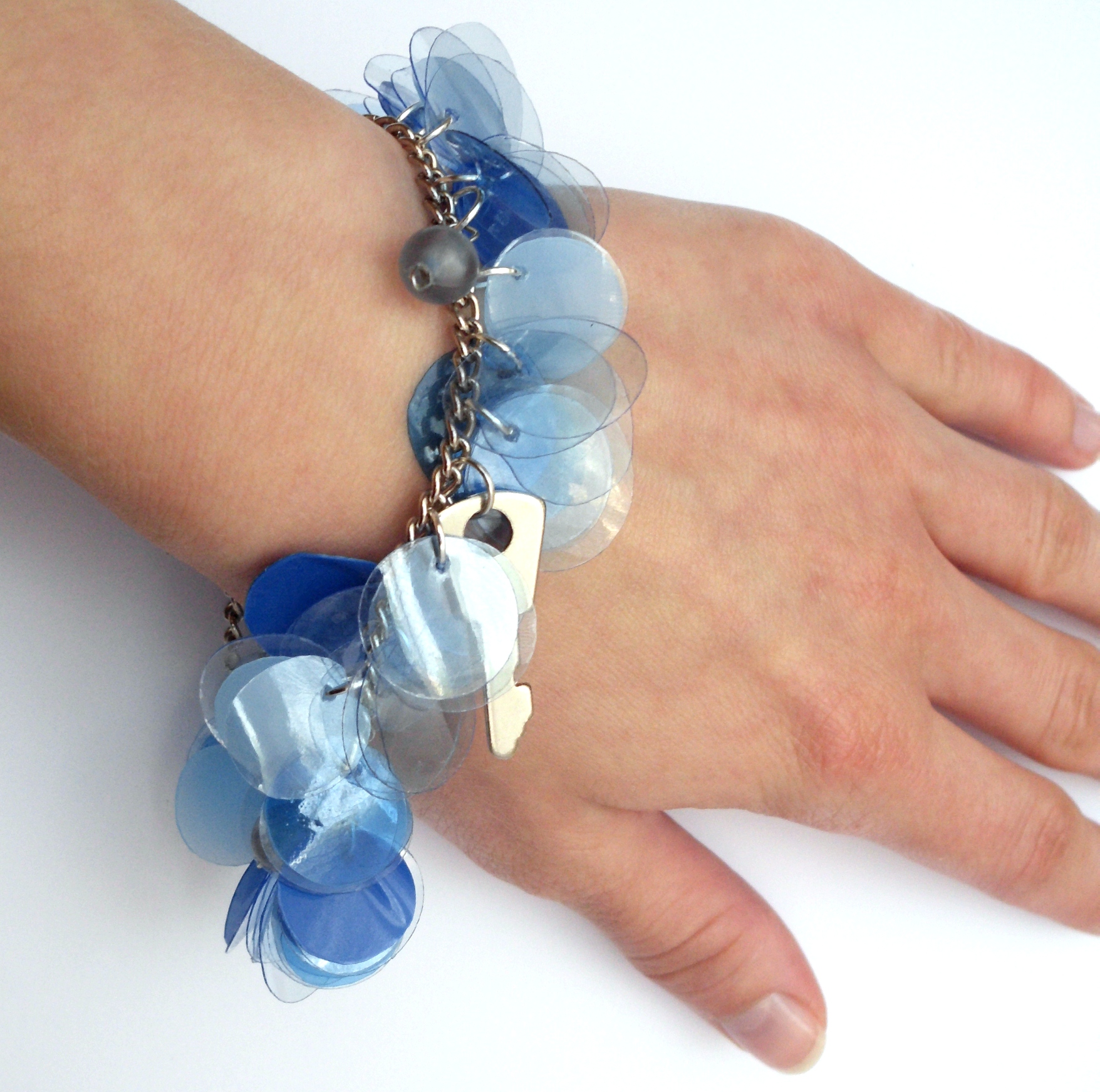 Blue Charm Bracelet Made Of Recycled Plastic Bottles And Blue Beads