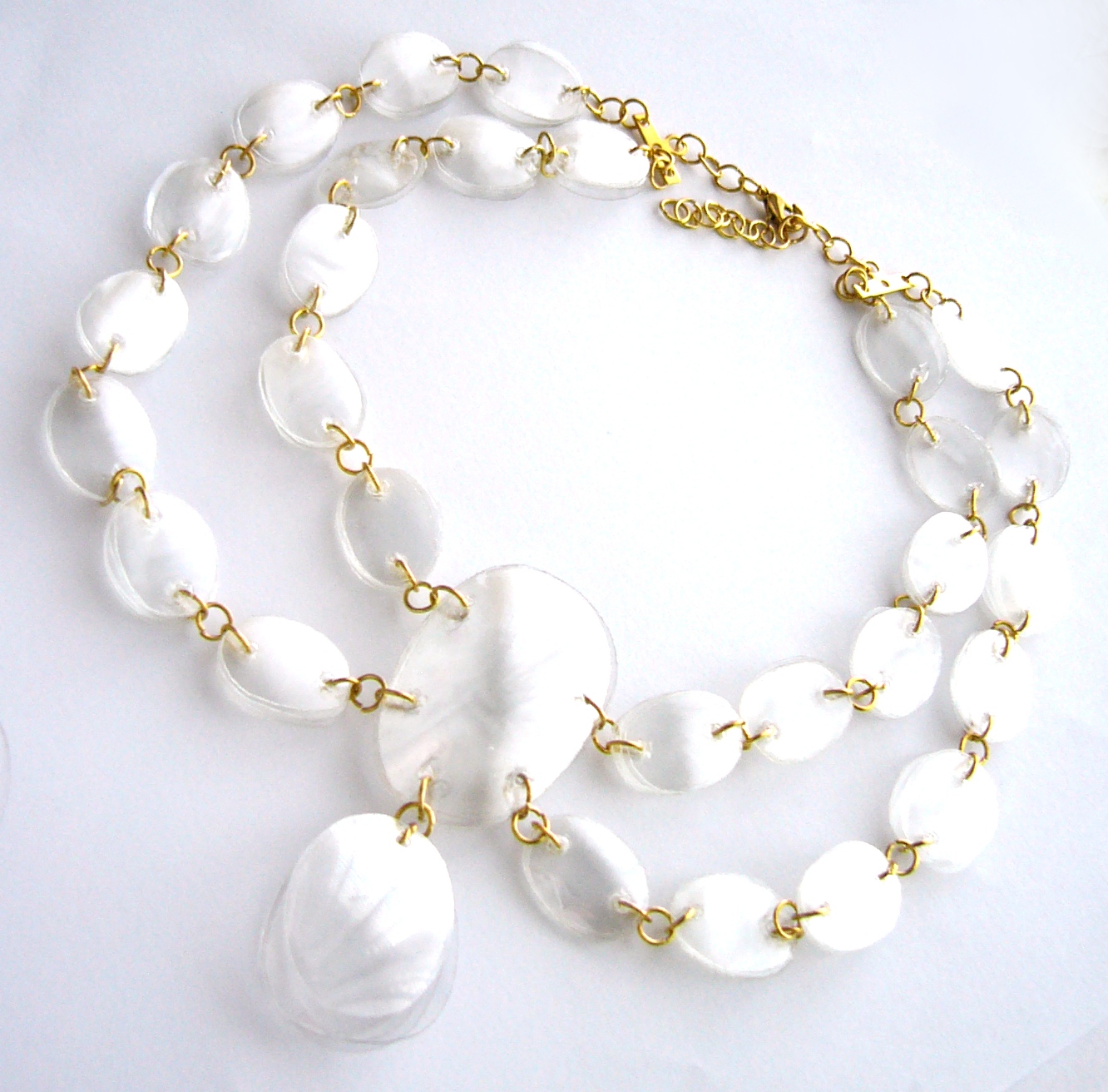 Sale White And Gold Statement Necklace Handmade Of Recycled Plastic Bottles Upcycled Handcrafte 1804