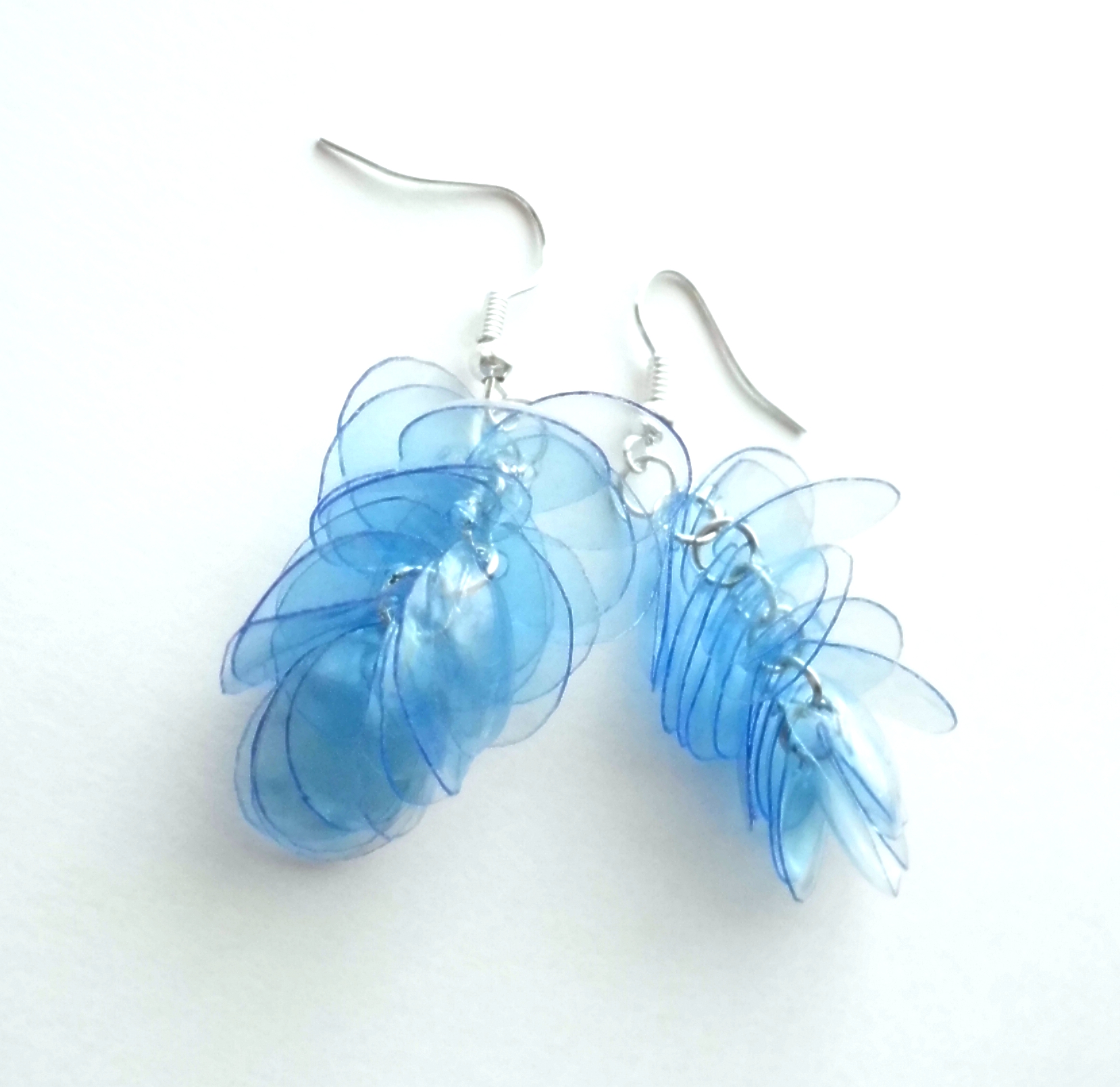 Blue Earrings Made Of Recycled Plastic Water Bottle Upcycled Jewelry, Ecofriendly